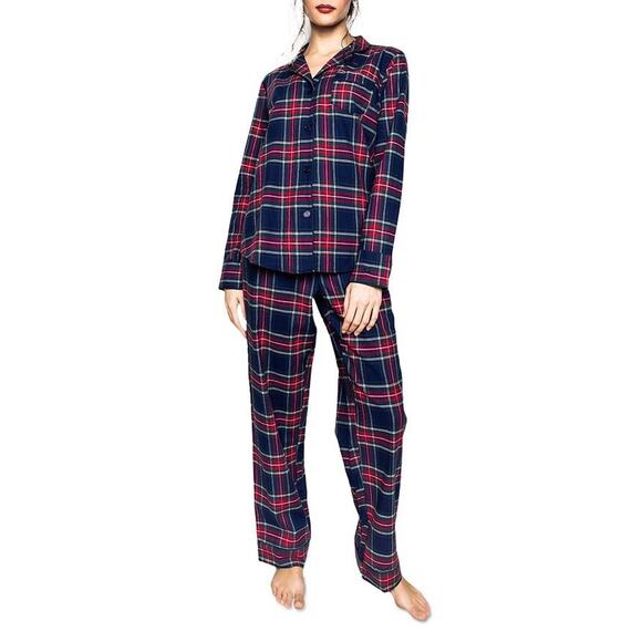 Petite Plume Women Windsor Tartan Flannel Pajama Set Navy Size XL 1206 - Picture 3 of 3
